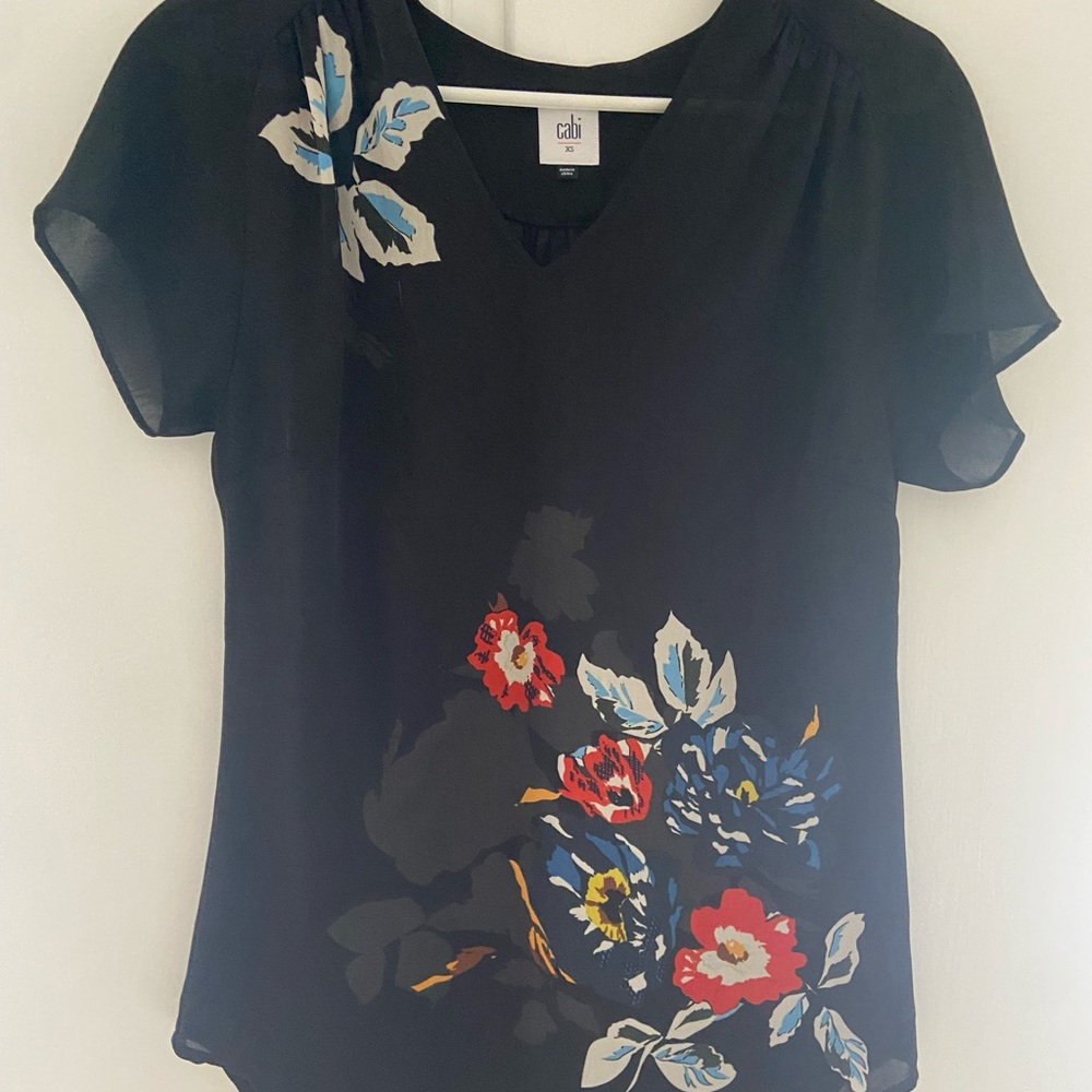 CAbi Black Floral Blouse